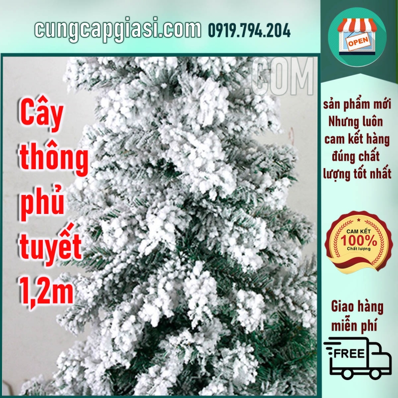 Cây thông PHỦ TUYẾT cao 2m. LP-17A4-6.6. Bảng giá Bán sỉ cây thông noel giá rẻ tại HCM
